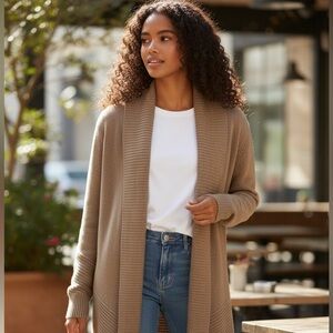 D&Co Ribbed Knit Chestnut Brown Cardigan Sweater